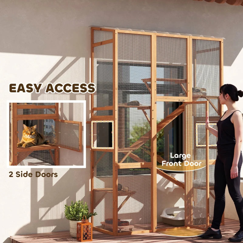 Outdoor Catio Cat Enclosure, Large Wooden Cat House With 6 Jumping Platforms, Scratching Post.For Multiple Packages Shipped, Please Pay Attention To The Details, Dimensions, And Weight. TryTrendly