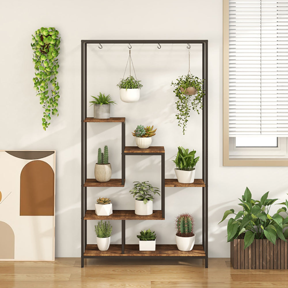 6-Tier Tall Plant Stand 71 Inch Metal Indoor Plant Shelf With 10 Hanging Hooks Anker