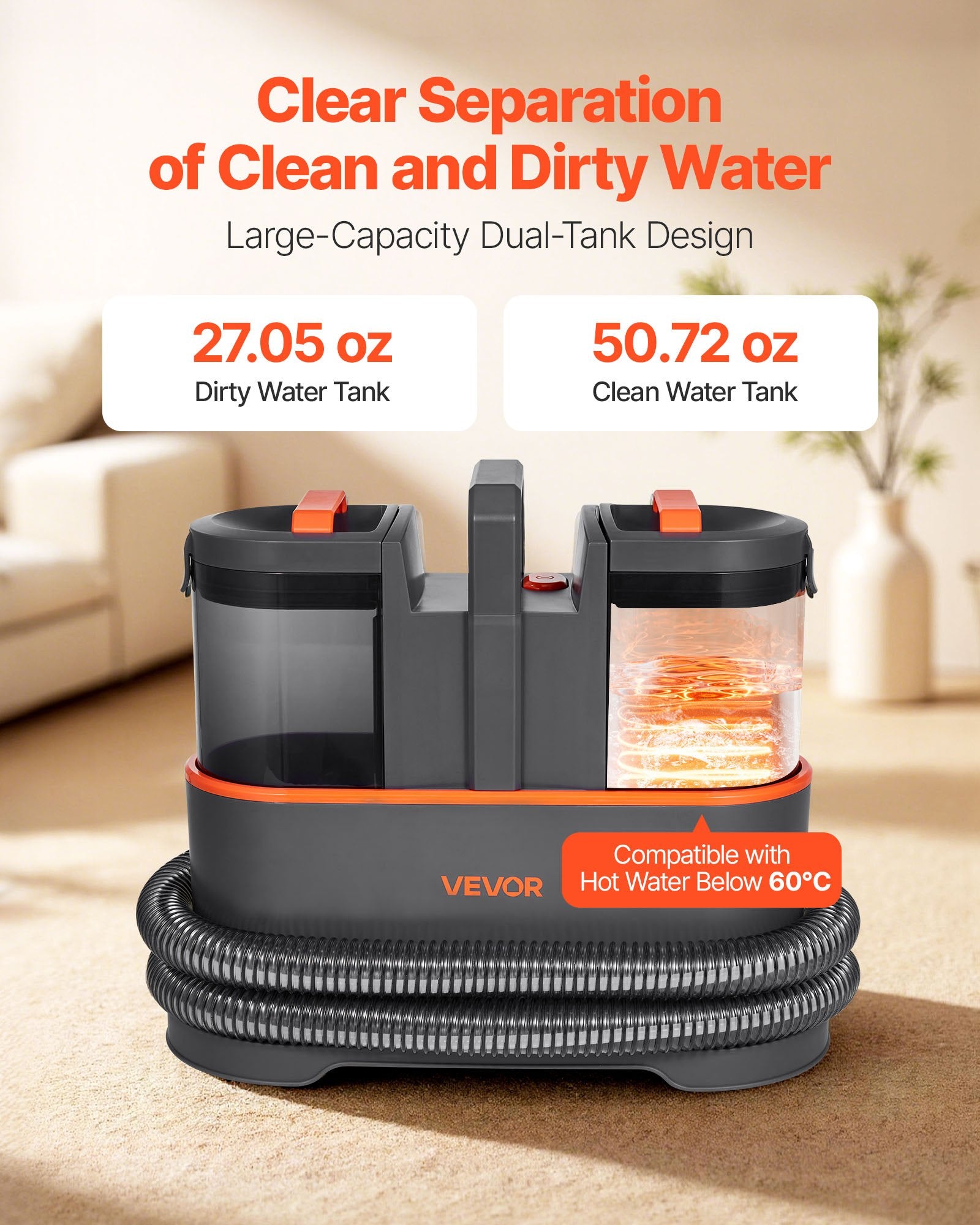 Portable Carpet Cleaner Machine Dual-Water Tank 11.5Kpa Upholstery Cleaner cjdropshipping