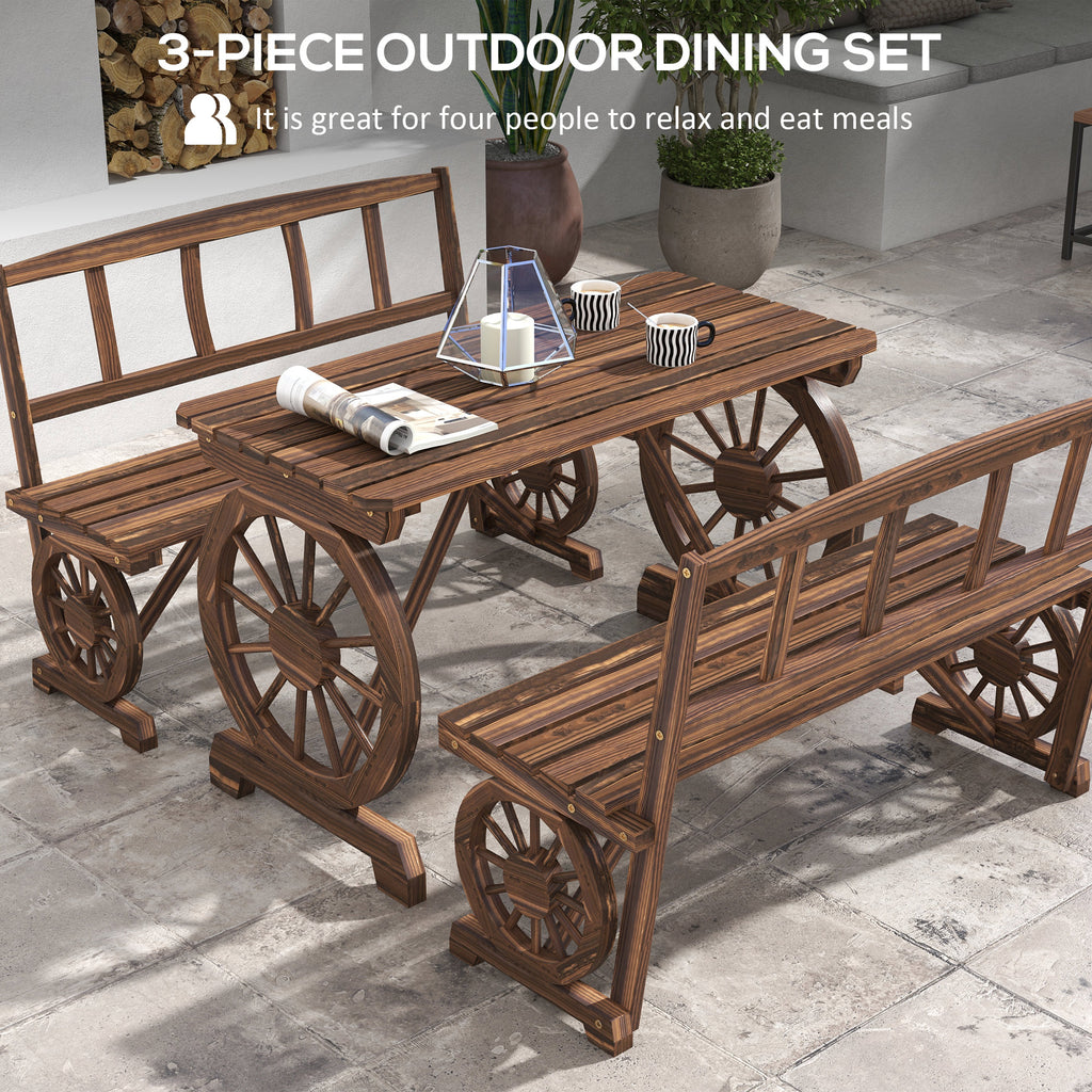Patio Table and Chairs for 4 People, Wagon Wheel Design, Outdoor Furniture Set for Backyard, Garden, Carbonized cjdropshipping