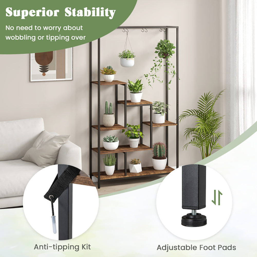6-Tier Tall Plant Stand 71 Inch Metal Indoor Plant Shelf With 10 Hanging Hooks Anker