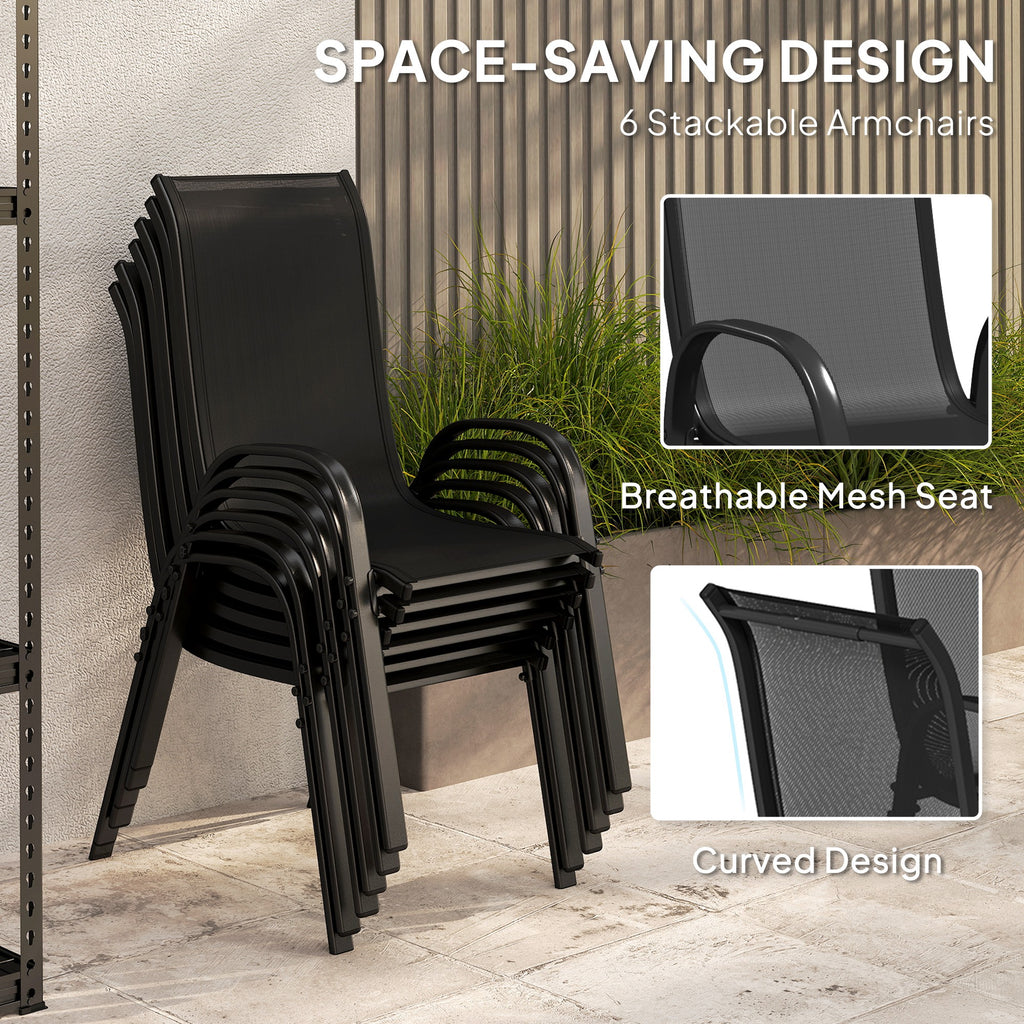 8 Pieces Patio Furniture Set with 9Ft Patio Umbrella, Outdoor Dining Table and Chairs, Black TryTrendly