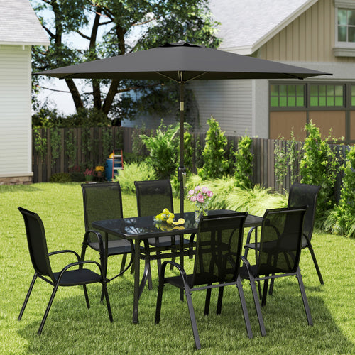 8 Pieces Patio Furniture Set with 9Ft Patio Umbrella, Outdoor Dining Table and Chairs, Black TryTrendly