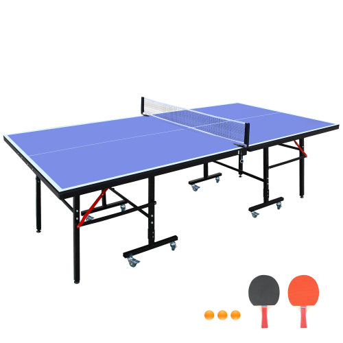 8ft Mid-Size Table Tennis Table Foldable & Portable Ping Pong Table Set For Indoor Games With Net, 2 Table Tennis Paddles And 3 Balls Anker
