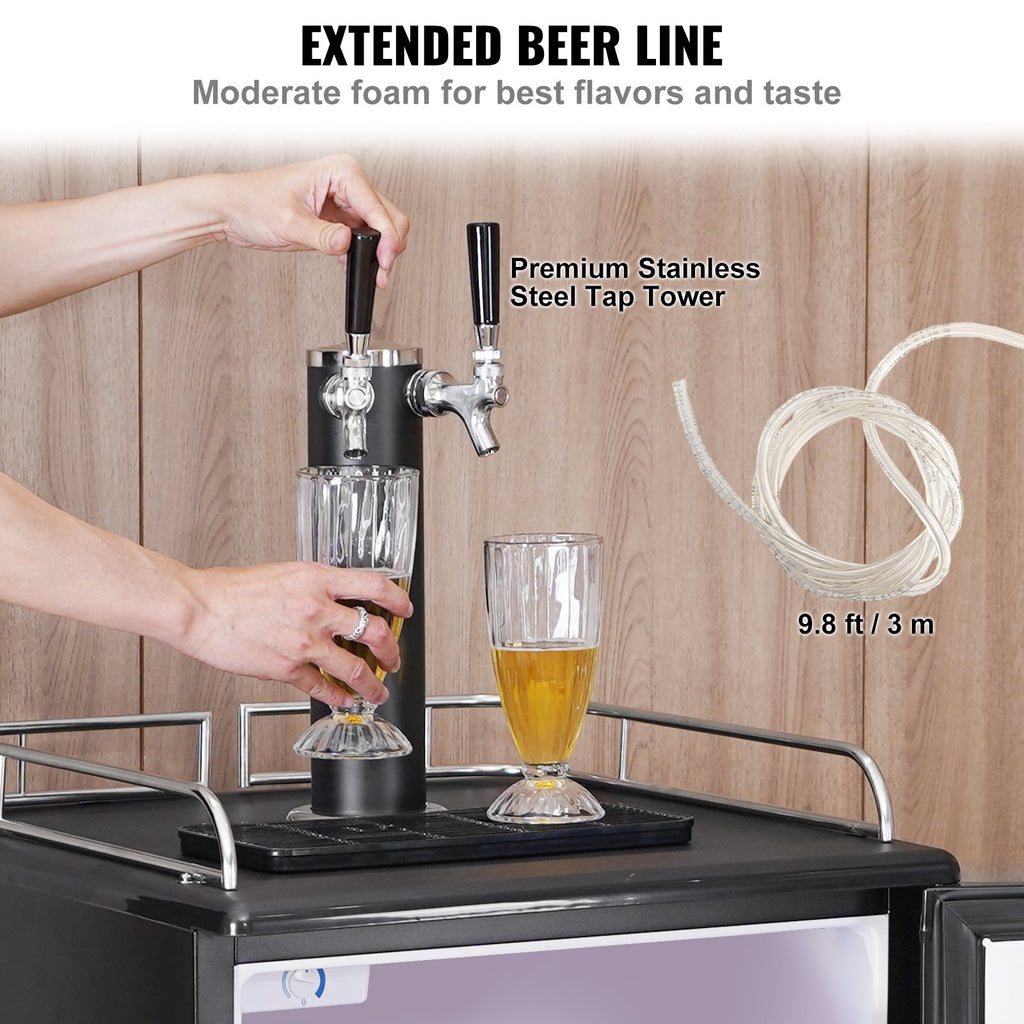 Beer Kegerator, Dual Tap Draft Beer Dispenser, Full Size Keg Refrigerator With Shelves, CO2 Cylinder, Drip Tray & Rail, 32°F- 50°F Temperature Control, Holds 1/6, 1/4, 1/2 Barrels, Black TryTrendly
