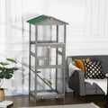 Wooden Bird Cage Outdoor Aviary House For Parrot, Parakeet, With Pull Out Tray And 2 Doors, Grey TryTrendly