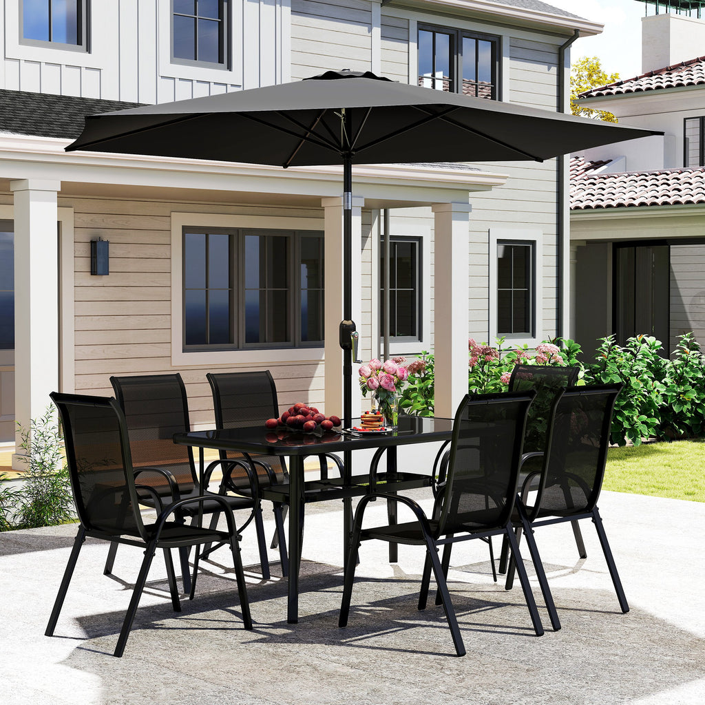 8 Pieces Patio Furniture Set with 9Ft Patio Umbrella, Outdoor Dining Table and Chairs, Black TryTrendly