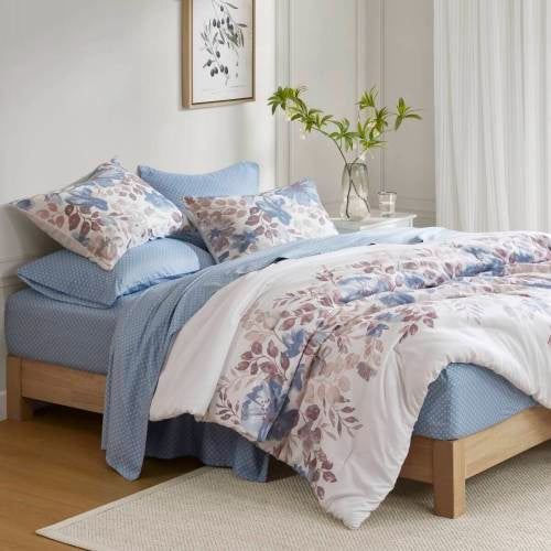 Floral Comforter Set With Bed Sheets Blue Queen TryTrendly