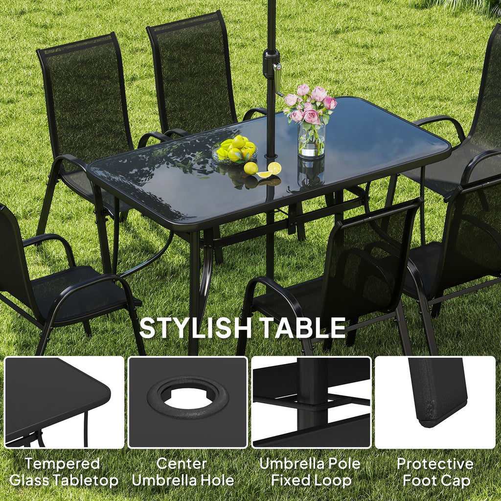 8 Pieces Patio Furniture Set with 9Ft Patio Umbrella, Outdoor Dining Table and Chairs, Black TryTrendly