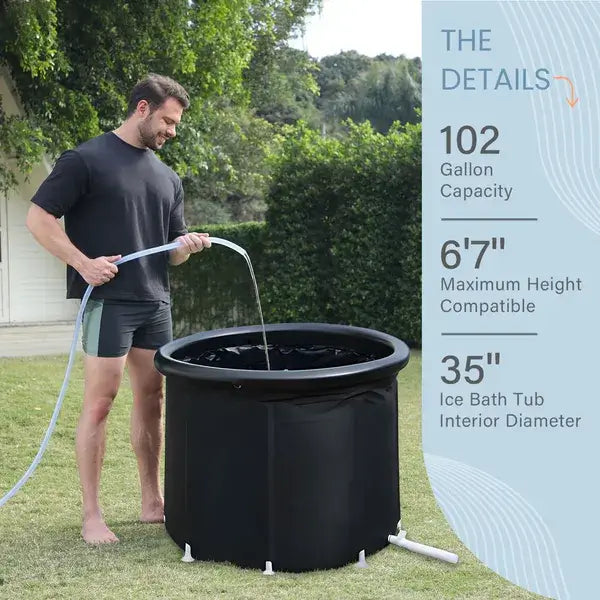 XXL 102-gallon ice bath tub for cold plunge therapy, portable foldable outdoor bathtub for recovery and gym use