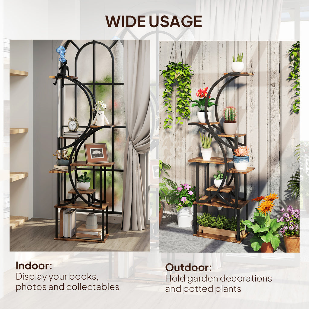 Plant Stand Indoor, 8 Tier 62" S-Shaped Plant Shelf, Corner Plant Rack for Multiple Plants, Carbonised Finish TryTrendly