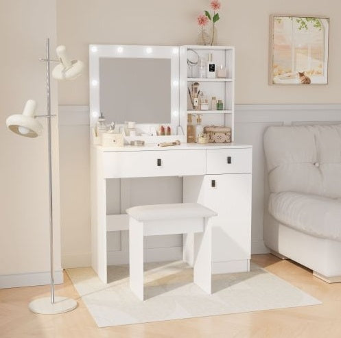 Vanity Desk With Lights, Vanity Set With Mirror, Makeup Vanity Desk With Large Drawers  Three Level Storage Dreeser, VanitysVanities With 3 Lights Brightness Adjustable For Bedroom, White cjdropshipping