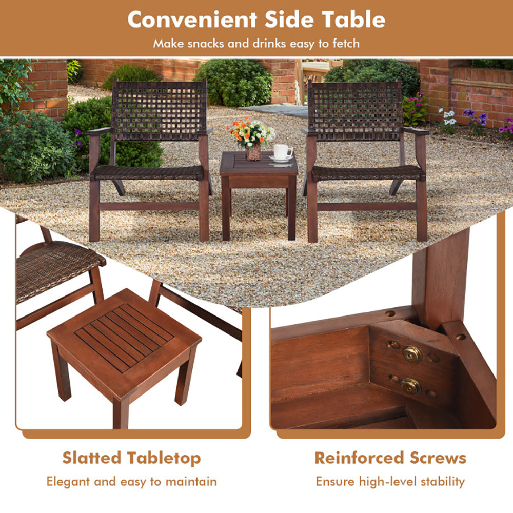 3 Pieces Outdoor Wooden Patio Rattan Furniture Set TryTrendly