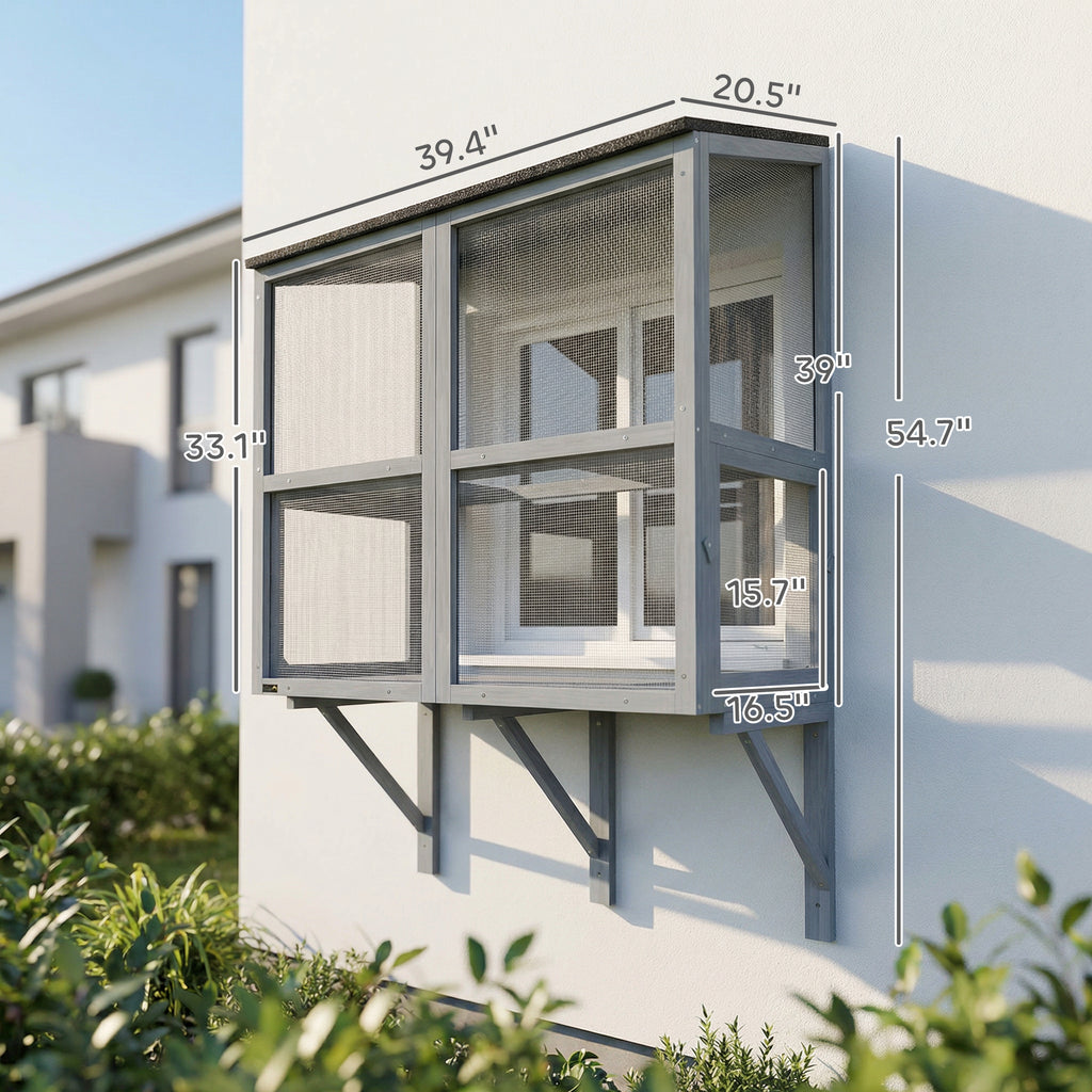 Catio Outdoor Cat Enclosure Outdoor Window Box Cat House with Waterproof Roof 39.4"L Gray TryTrendly