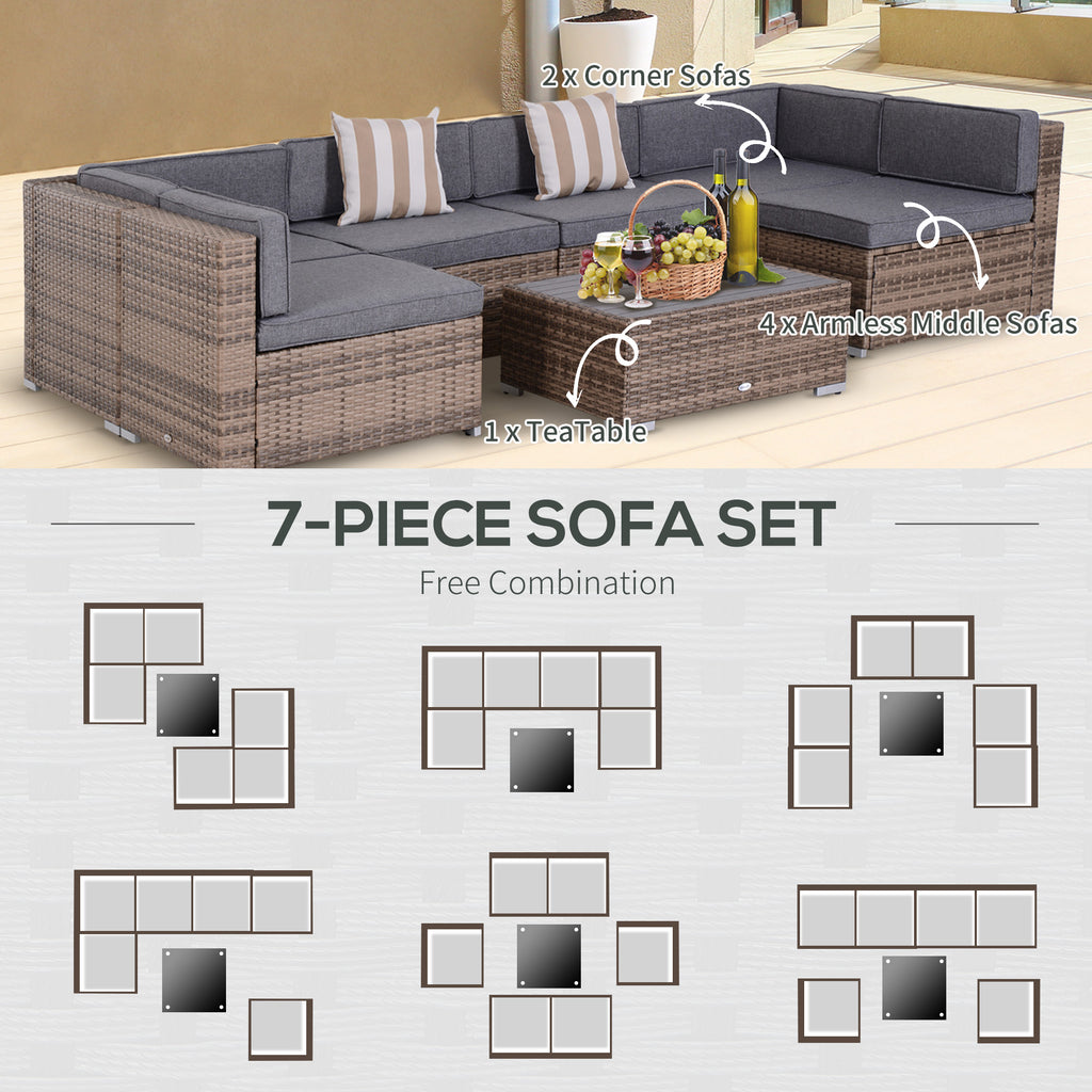 Modern Rattan Patio Furniture Set, 7-Piece Outdoor Wicker Sofa Set with Cushions for Home & Family Gatherings, Gray TryTrendly