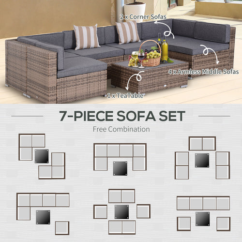 Modern Rattan Patio Furniture Set, 7-Piece Outdoor Wicker Sofa Set with Cushions for Home & Family Gatherings, Gray TryTrendly