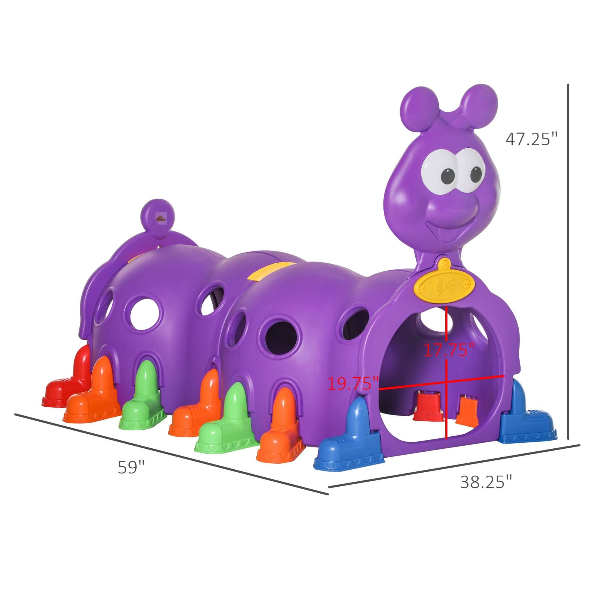 Purple 2-section kids climbing tunnel for indoor outdoor play