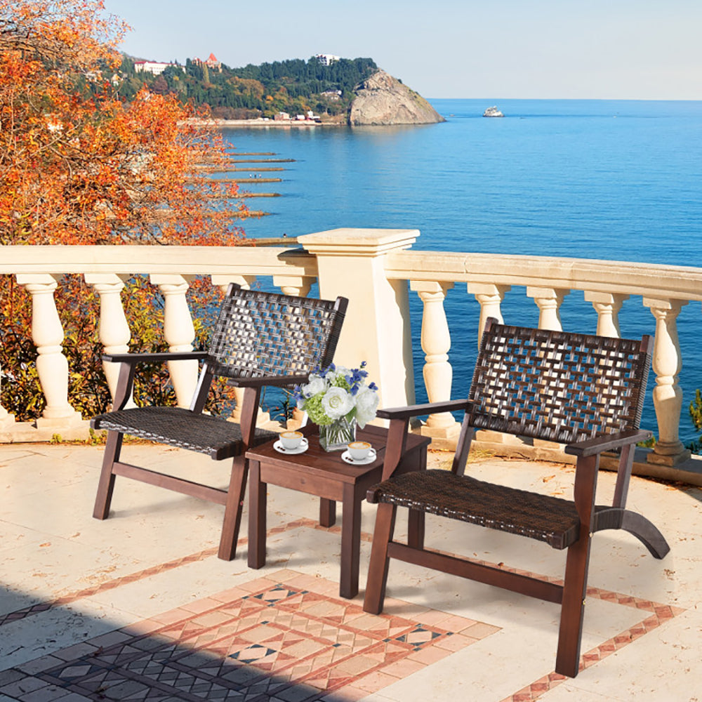 3 Pieces Outdoor Wooden Patio Rattan Furniture Set TryTrendly