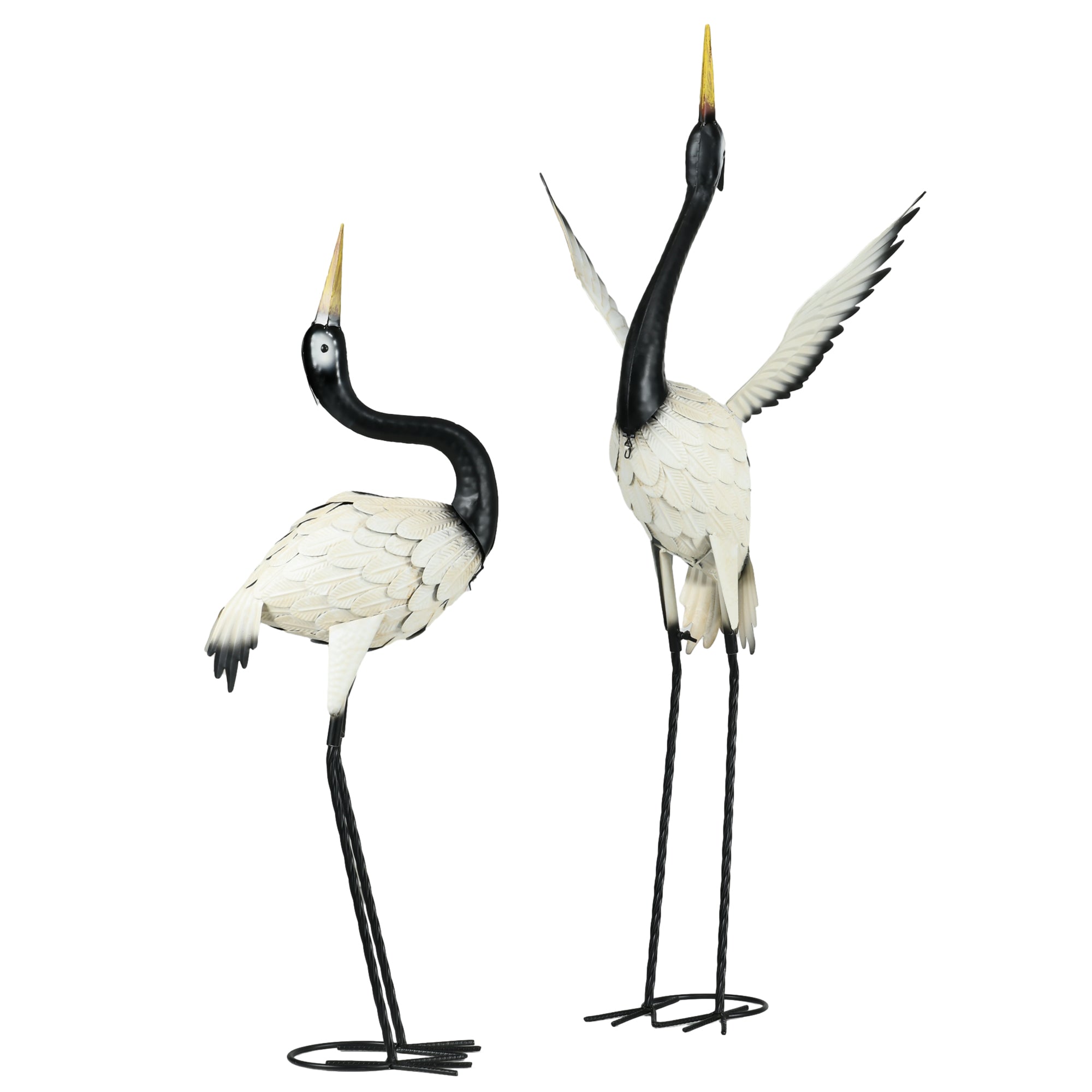 Set of 2 Garden Sculptures, Heron Garden Statues for Lawn, Patio, Backyard Decoration, 35.5" & 40.5", White & Black cjdropshipping