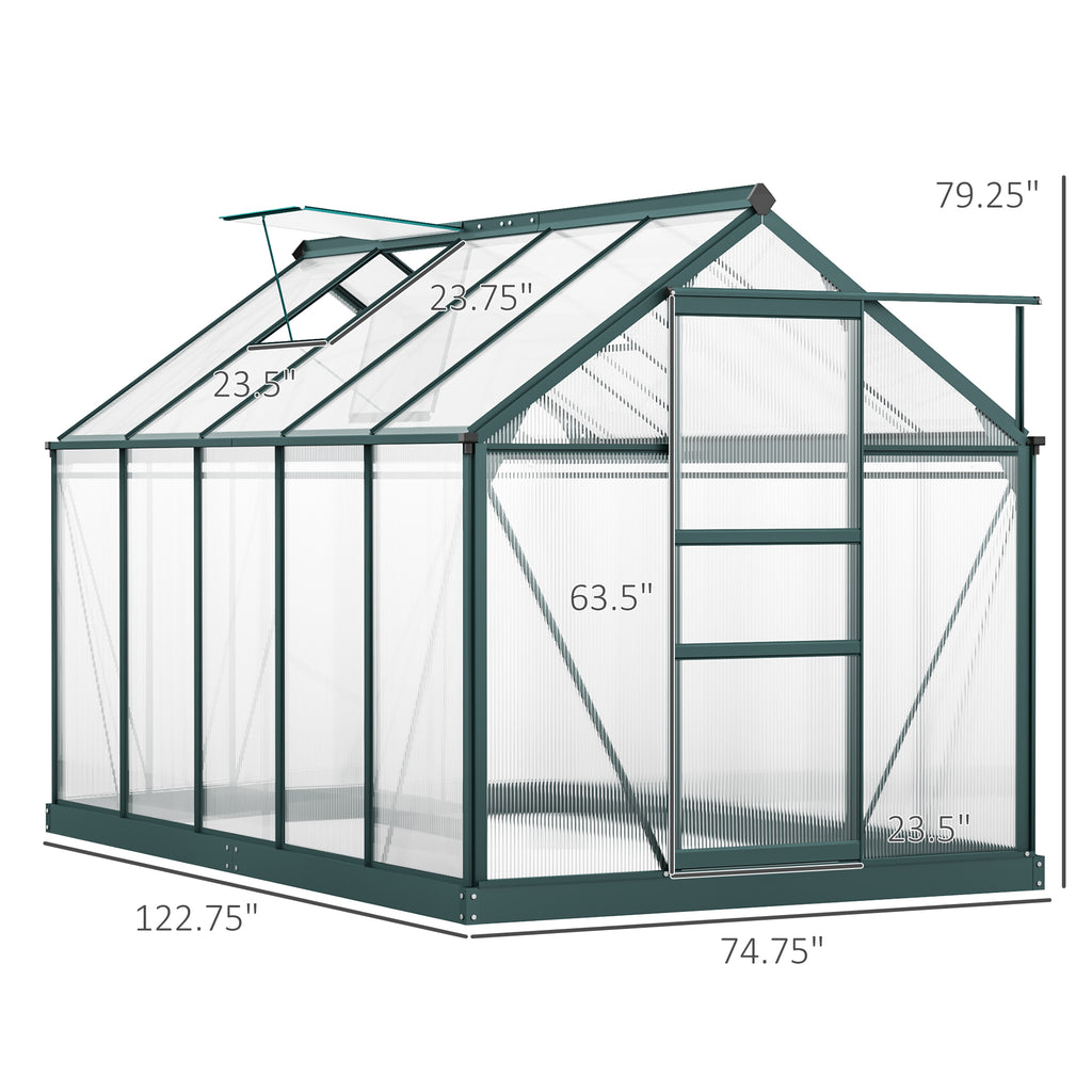 6' x 10' Greenhouse for Outdoors, Polycarbonate Greenhouse with Rain Gutter and Roof Vent, Aluminum Walk-in Green Houses for Outside for Patio Backyard Garden, Dark Green TryTrendly