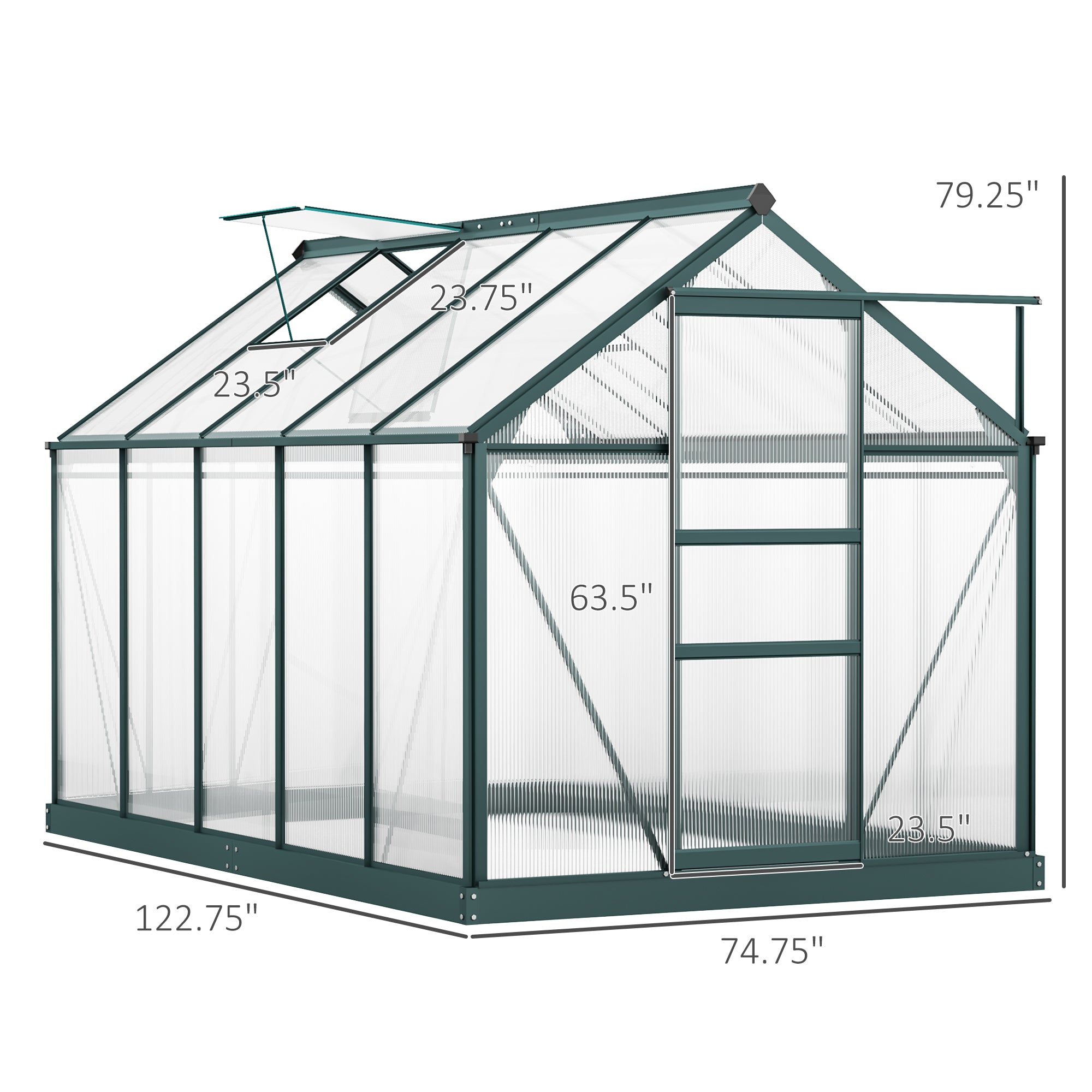 6' x 10' Greenhouse for Outdoors, Polycarbonate Greenhouse with Rain Gutter and Roof Vent, Aluminum Walk-in Green Houses for Outside for Patio Backyard Garden, Dark Green TryTrendly