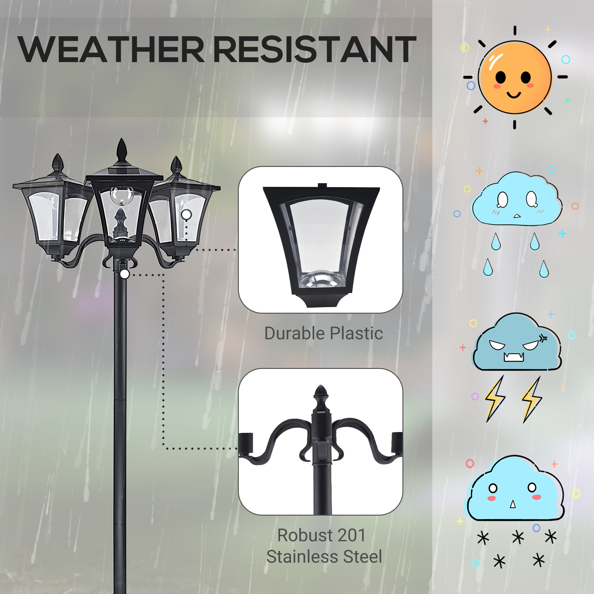 Outdoor Lamp Post Lights, Triple Head Solar Powered Lamp, Street Vintage Solar Post Lamp, for Backyard, Garden Pathway, Driveway, 72 Inches TryTrendly