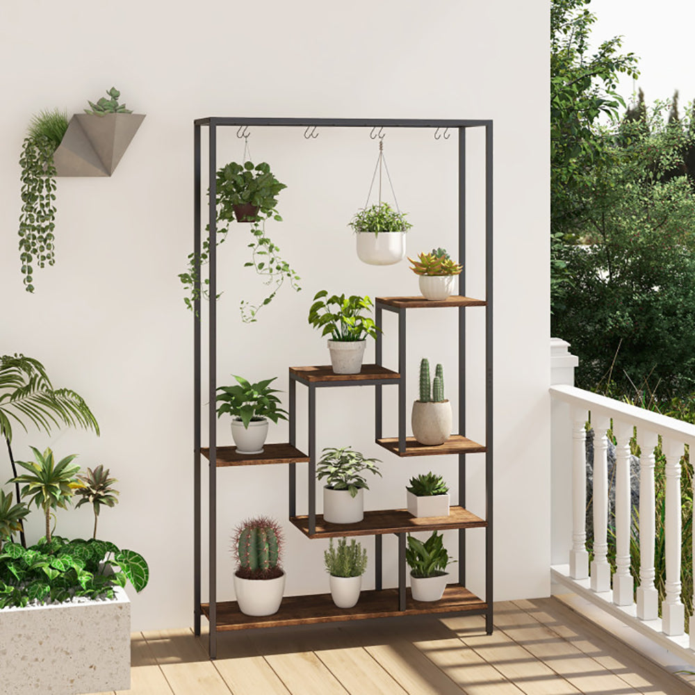 6-Tier Tall Plant Stand 71 Inch Metal Indoor Plant Shelf With 10 Hanging Hooks Anker