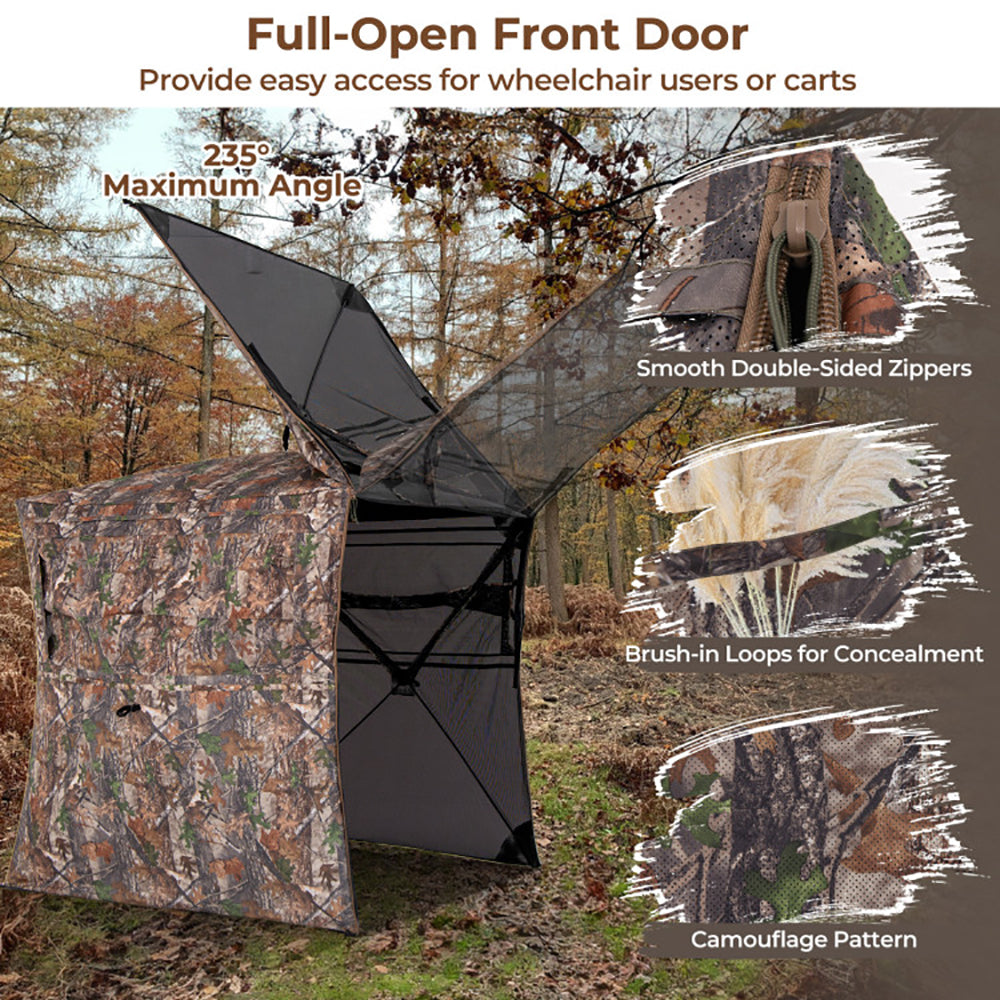 Hunting Blind 360 Degree One-Way See-Through Ground Blind For 2-3 Person TryTrendly