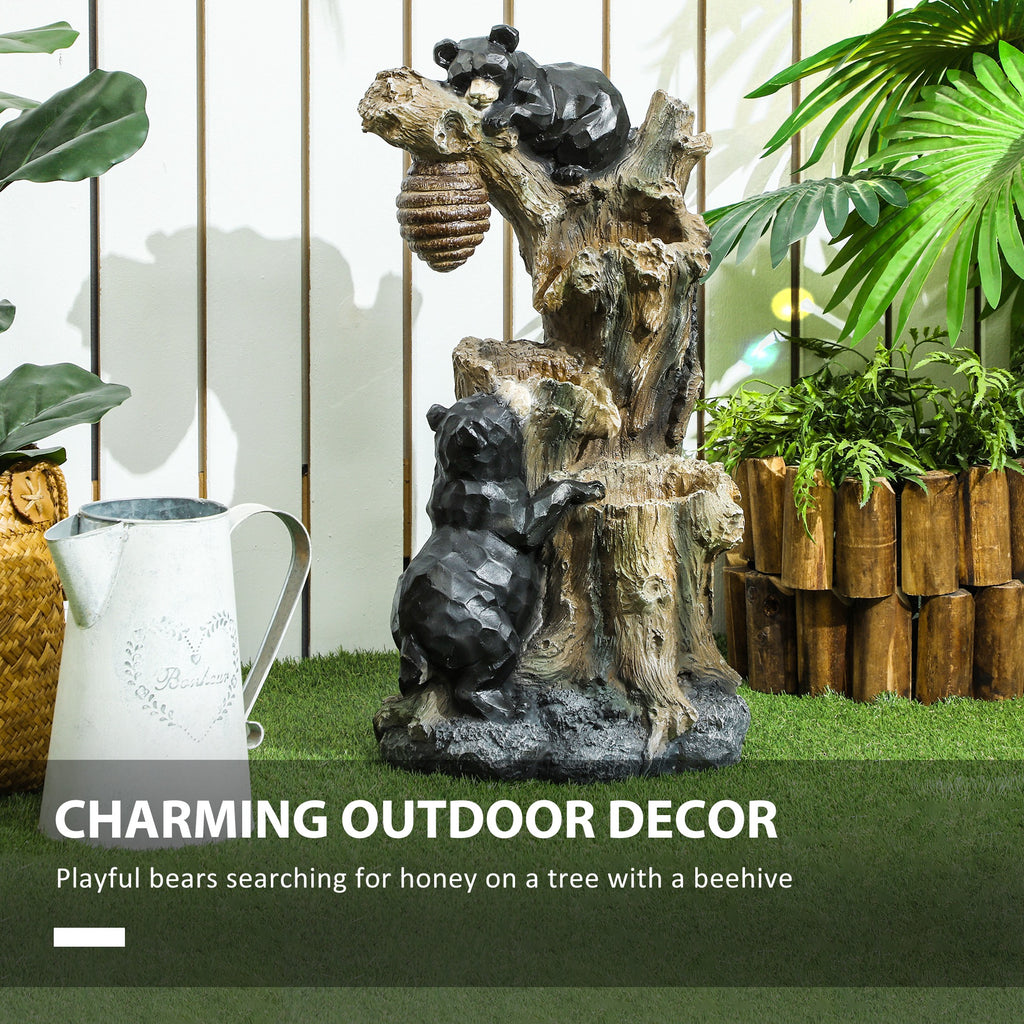 22.4" Outdoor Fountain, 3-Tier Resin Resin Bears and Honey Beehive Outdoor Waterfall Fountain with LED Lights, Pump cjdropshipping