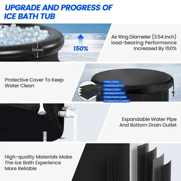 XXL 102-gallon ice bath tub for cold plunge therapy, portable foldable outdoor bathtub for recovery and gym use