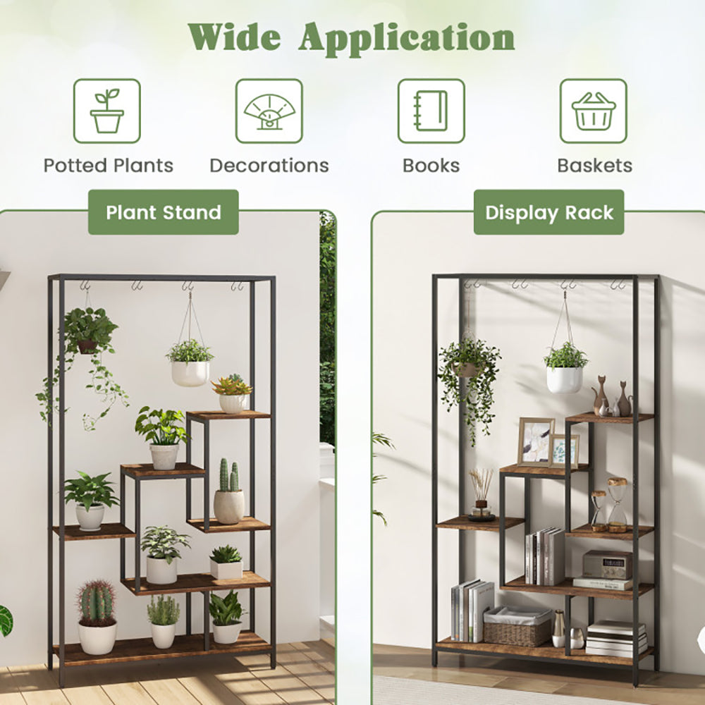 6-Tier Tall Plant Stand 71 Inch Metal Indoor Plant Shelf With 10 Hanging Hooks Anker
