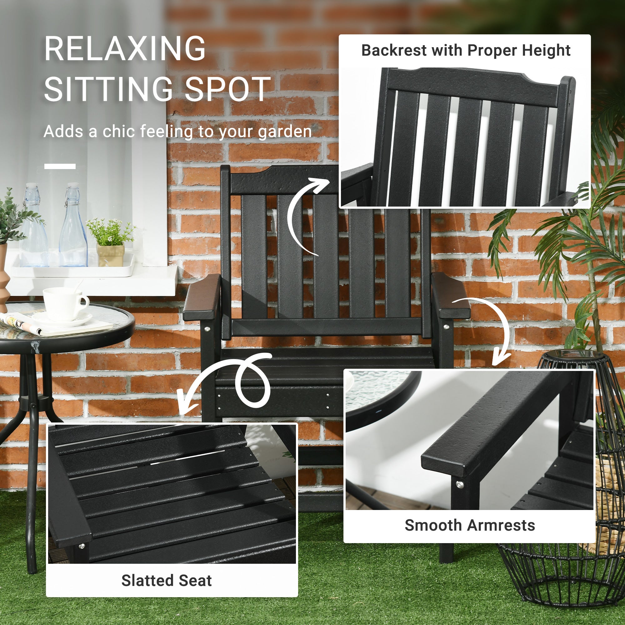 2 Piece All-Weather Patio Chairs, HDPE Patio Dining Chair Set, Heavy Duty Wood-Like Outdoor Furniture, Black TryTrendly