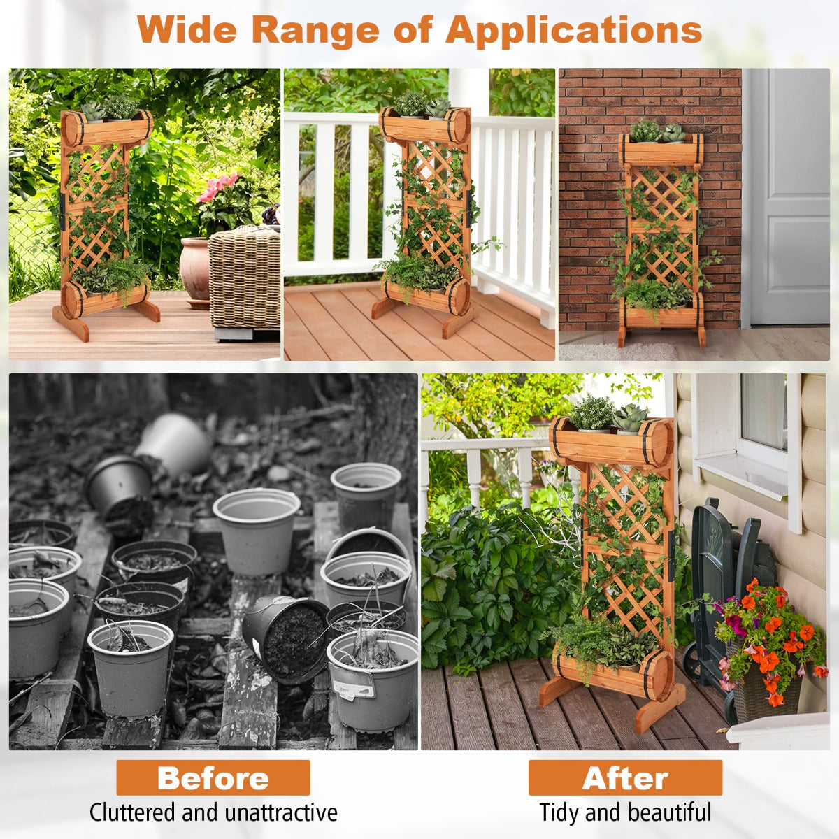 Outdoor Wood Raised Garden Bed with Trellis