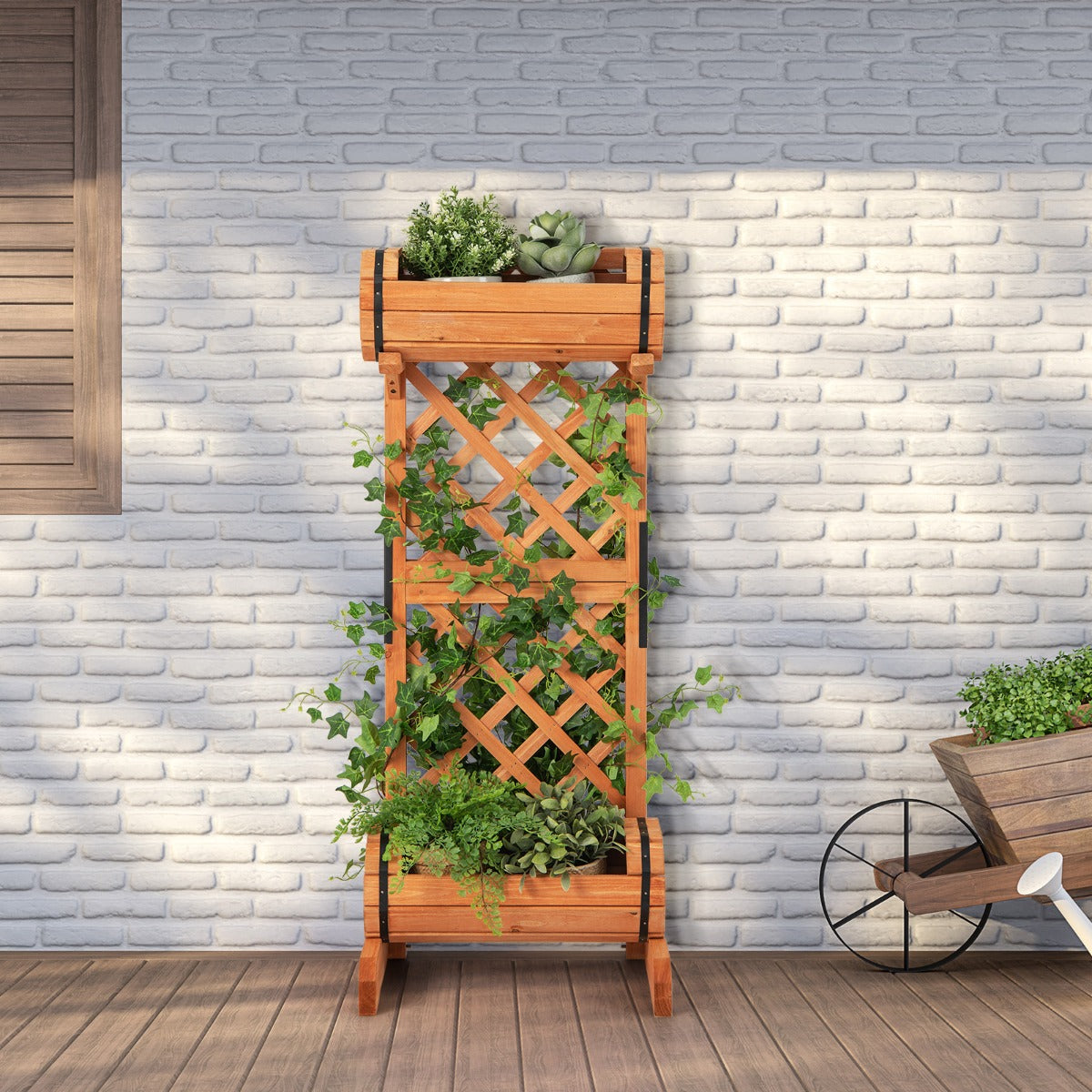 Outdoor Wood Raised Garden Bed with Trellis