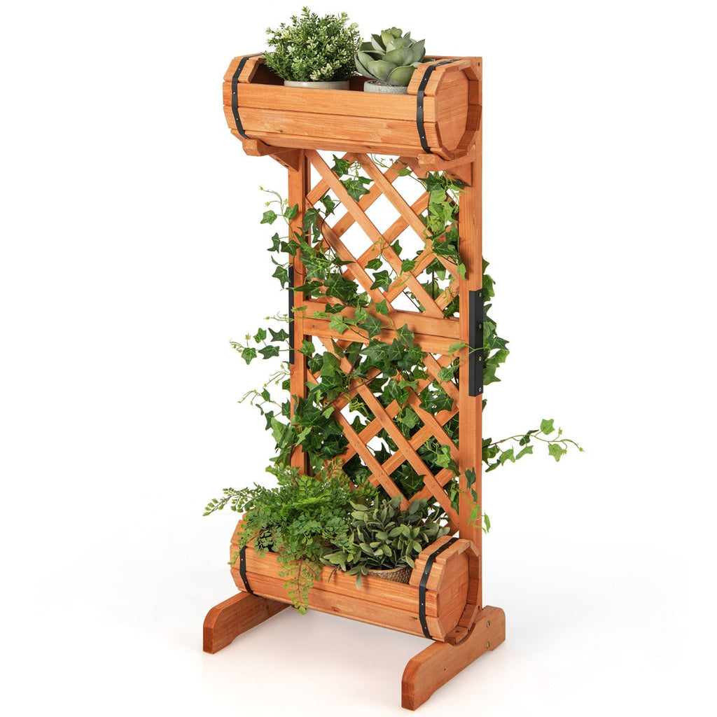Outdoor Wood Raised Garden Bed with Trellis